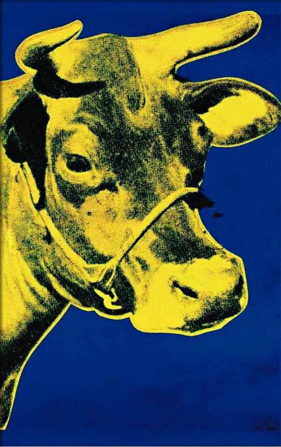 Andy Warhol Cow Yellow on Blue Background